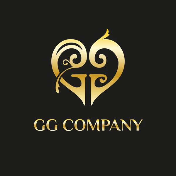 Logotipo dourado em forma de coração. O sinal é composto por duas letras G . — Vetor de Stock