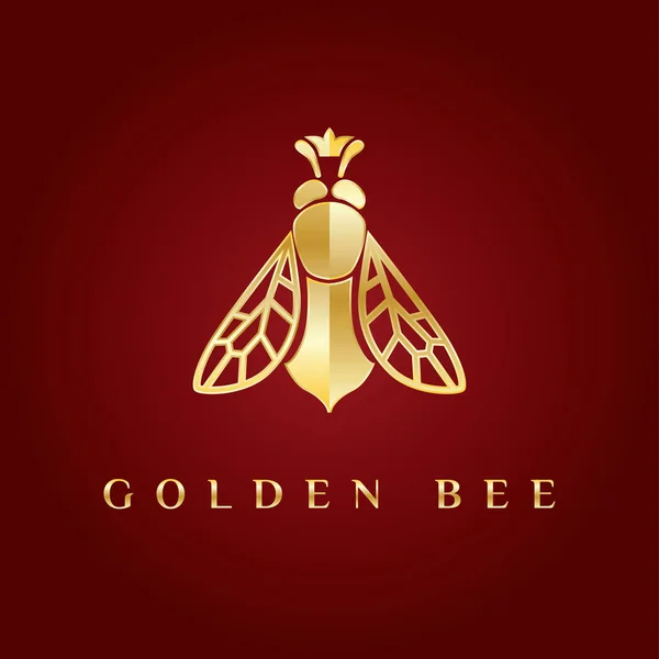 Vector elegant fancy, elegant, stylish, graceful, luxury, rich logotype. Golden yellow logo at dark red gradient background. Queen bee with the crown on its head. Great symbol for fashion, beauty, jewelry, designer, honey, education. — Stock Vector