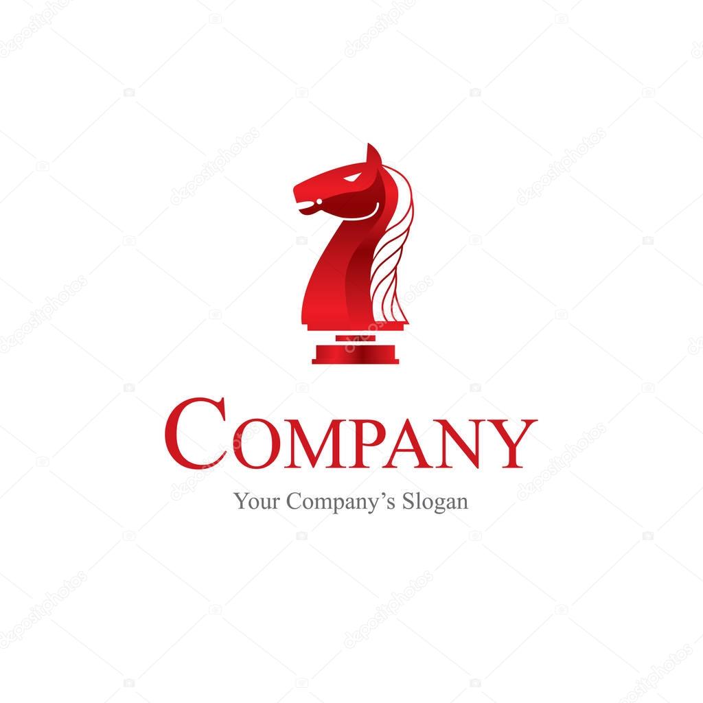Vector luxury red gradient logo for serious company. Chess horse at white gradient background. Elegant logo for lawyer, jurist, financial consulting. Great for web, printing, identity.