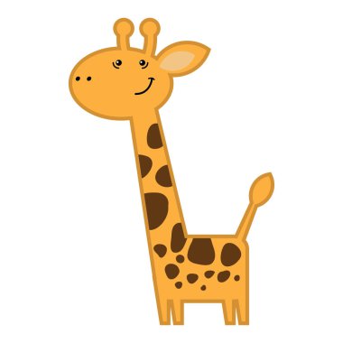 Beyaz arka plan üzerinde izole hayvan vektör çizim. Mutlu zürafa anaokulu, İlköğretim Okulu, oyuncak mağazası, için giyim mağazası çocuklar. Çocuk marka için logo.