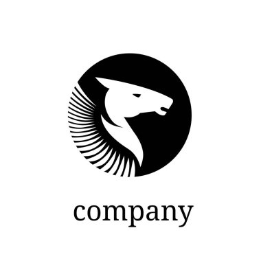 At baş siluet. Logo tasarım vektör şablonu. Logo Amblem simgesi. Mitolojideki Pegasus kanatlı. Sembol, güç, güç ve kararlılık.