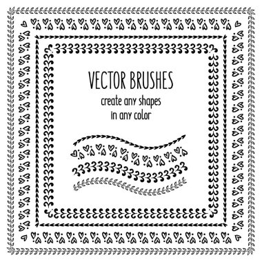 Çizilmiş fırçalar vektör ver. Kare kare kupa yaprakları mürekkep. Çizgili kenarlığı ayarla ve tasarım öğesi karalamak. Geometrik vintage moda deseni. Resimde. Trendy doodle stili. 