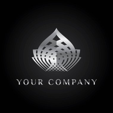 Vektör zarif logosunu görmeniz gerekir. Lotus veya bombeli veya taç veya ampul şeklinde. Gümüş zengin degrade oryantal logo spa, yoga fitness, zihin ve beden merkezi için. Kenar yanılsama ile kayıt.