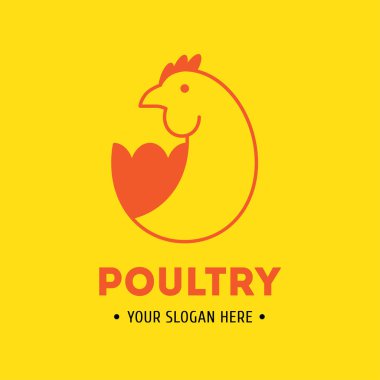 Vektör logo ana sayfa için yapılan pişirme kafe ya da Restoran, kümes hayvanları, tavuk çiftliği, tavuk. Tavuk yarım yüz siluet çizimi