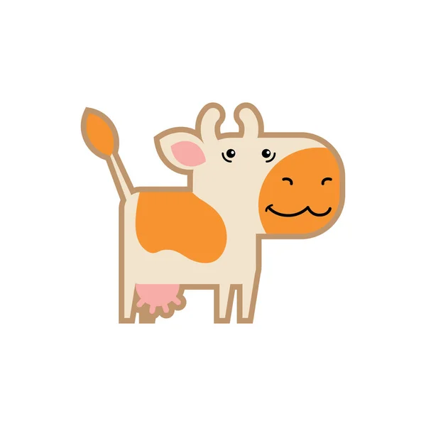 Ilustração vetorial animal isolada sobre fundo branco. Vaca branca feliz com manchas laranja para jardim de infância, escola primária, loja de brinquedos, loja de roupas para crianças. Logotipo para marca de crianças . — Vetor de Stock