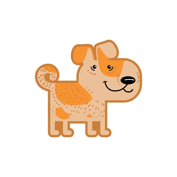 Ilustración vectorial animal aislada sobre fondo blanco. Feliz perro beige sonriente con manchas naranjas para jardín de infantes, escuela primaria, tienda de juguetes, tienda de ropa para niños. Logotipo para marca infantil . — Vector de stock