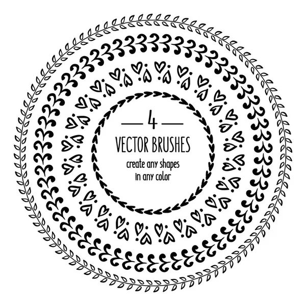 Çizilmiş fırçalar vektör ver. Mürekkep daire kare yürekleri bırakır. Çizgili kenarlığı ayarla ve tasarım öğesi karalamak. Geometrik vintage moda deseni. Resimde. Trendy doodle stili. 
