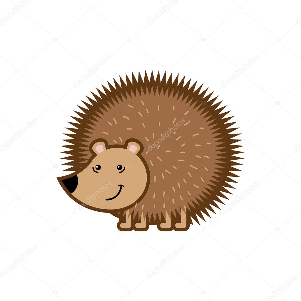 Animal vector illustration isolated on white background. Happy hedgehog for kindergarten, elementary school, toy store, kids clothing shop. Logotype for children brand.