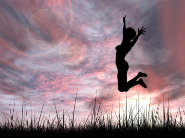 genç kadın siluet atlama 