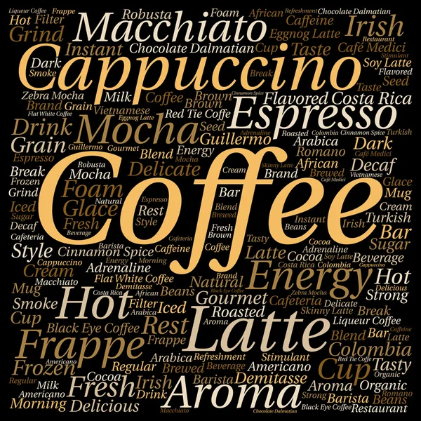 浓缩咖啡抽象的单词顺序 — 图库照片