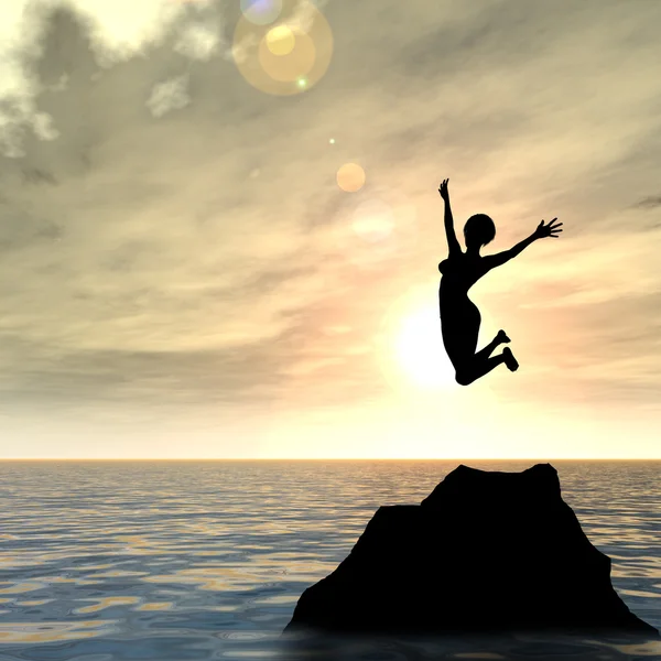 Young woman  silhouette jumping — Stock Photo, Image