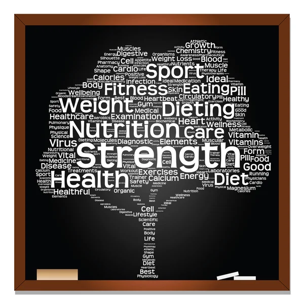 Koncept eller begreppsmässig svart hälsa text ordet moln som träd och gräs isolerad på vit bakgrund 