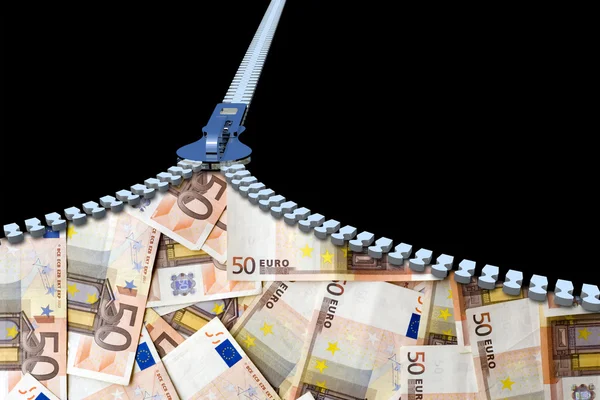 Блискавка з євро гроші банкноти — стокове фото