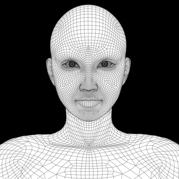 Wireframe young human  head — Stock Photo, Image