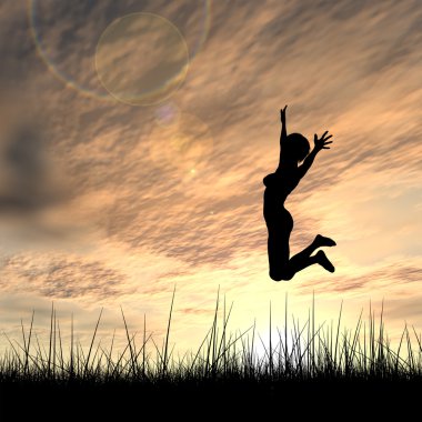 genç kadın siluet atlama 