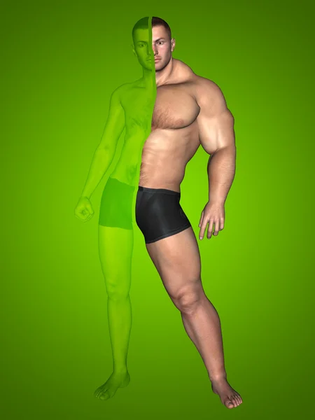 Vücut geliştirmeci vs zayıf ince adam — Stok fotoğraf