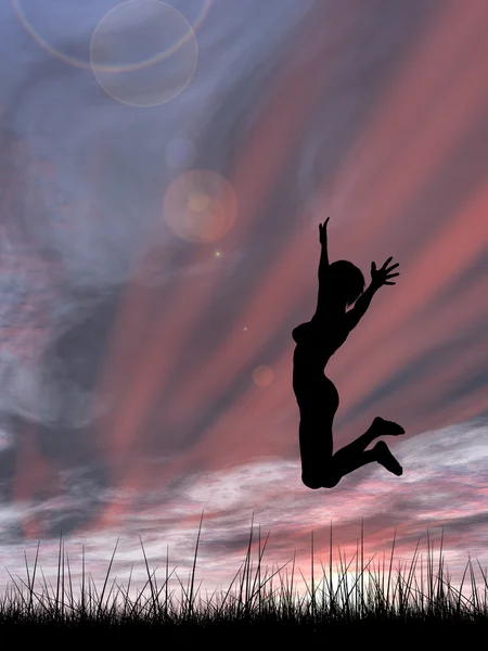 genç kadın siluet atlama 