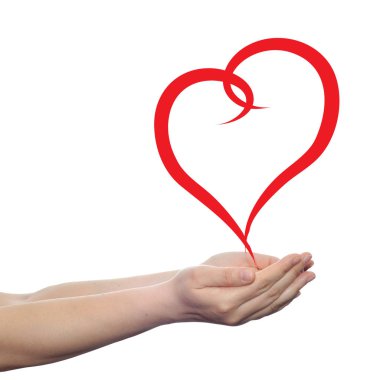 elinde kırmızı kalp boyalı 