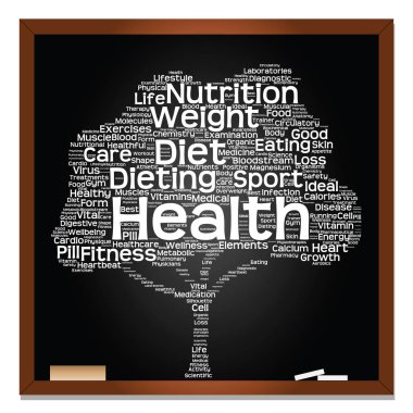 Koncept eller begreppsmässig svart hälsa text ordet moln som träd och gräs isolerad på vit bakgrund 