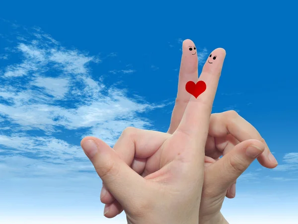 Fingers painted with  heart — Stock Photo, Image