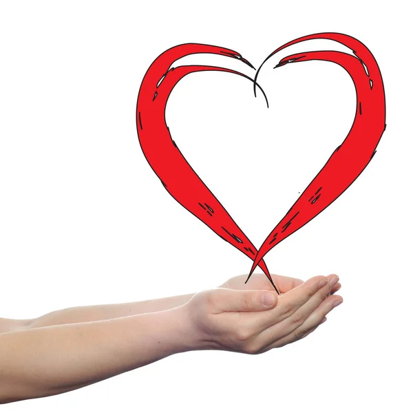 Painted red heart in hands — Stock Photo, Image
