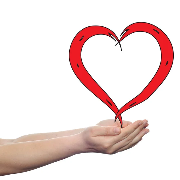 Coração vermelho pintado em mãos — Fotografia de Stock