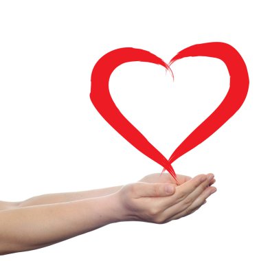 elinde kırmızı kalp boyalı 