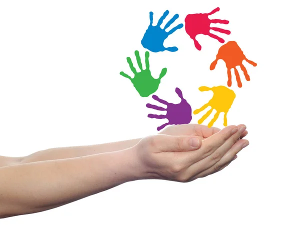 Colorful painted human hands — Stock Photo, Image