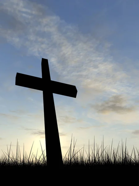 Religionssymbol Silhouette im Gras — Stockfoto