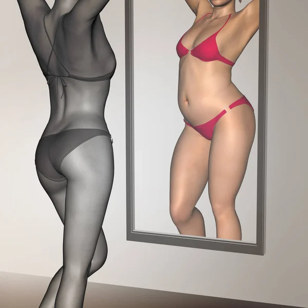 Sobrepeso vs ajuste saudável, mulher magra — Fotografia de Stock