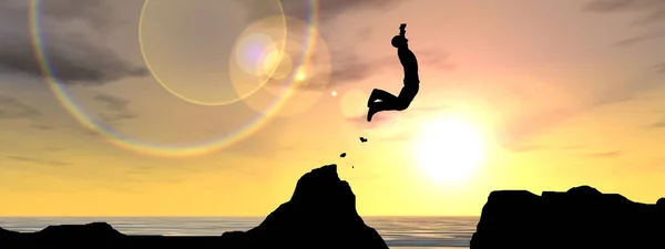 Young man  silhouette jumps — Stock Photo, Image