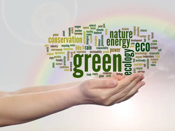 Groene ecologie word cloud-tekst — Stockfoto