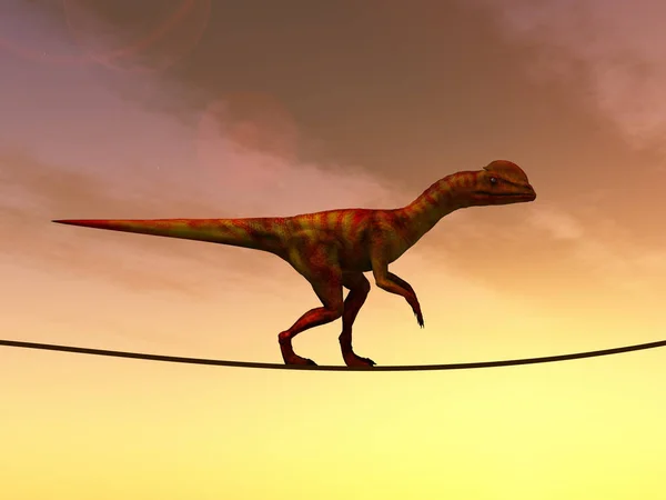 Динозавр балансирует на веревке — стоковое фото