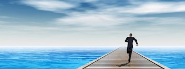 işadamı çalışan ile iskele 