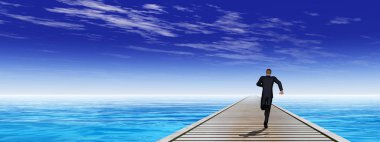 işadamı çalışan ile iskele 