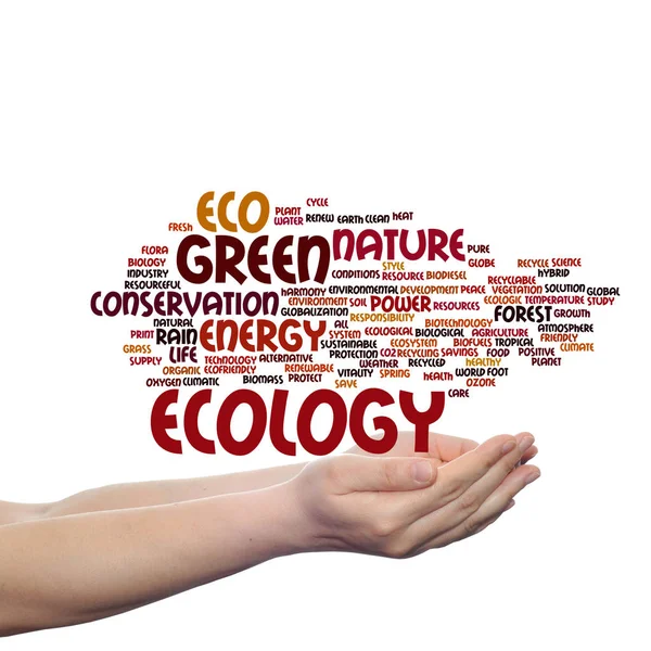 Conservation word cloud in man hands — Stock Photo, Image