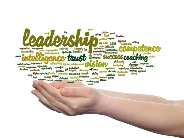 Business leadership word cloud in hands — Stock Photo, Image