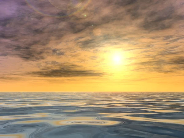 Солнце рядом с горизонтом и океаном — стоковое фото