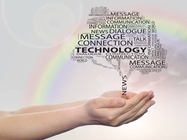 Tree contact word cloud in hands — Stock Photo, Image