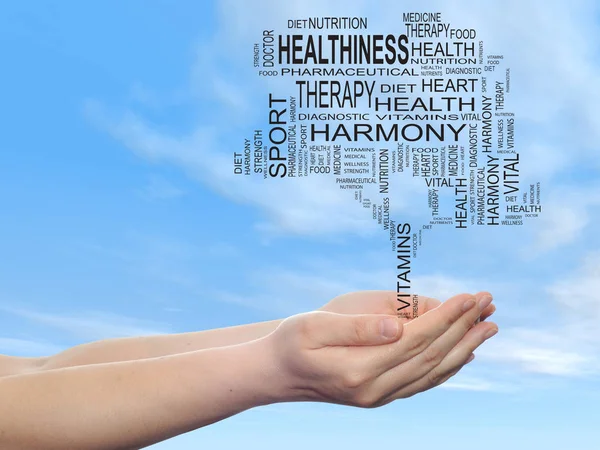 Health word cloud in human hands — Stock Photo, Image