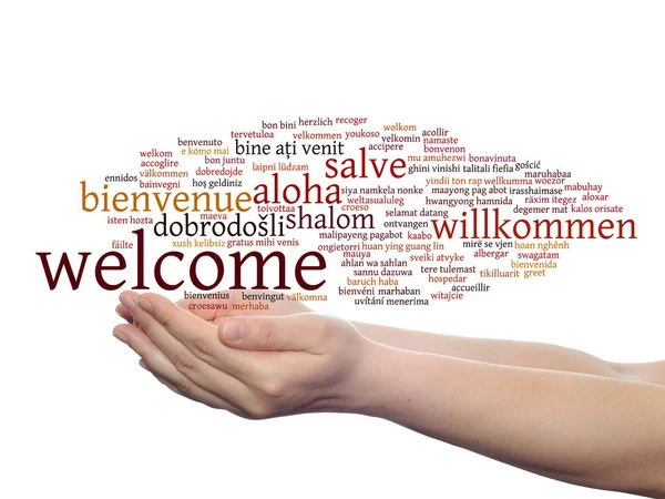Welcome word cloud in hands — Stock Photo, Image