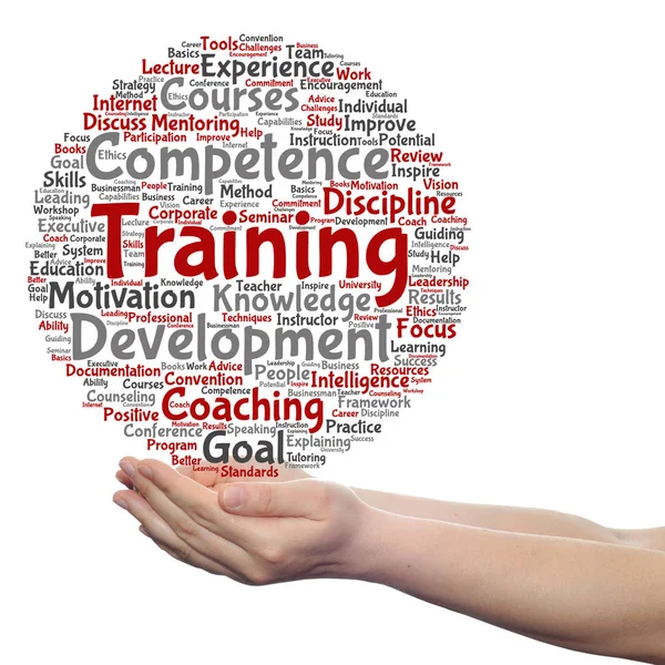 Conceptual training word cloud in hands — Stock Photo, Image