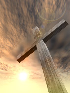 günbatımı gökyüzü üzerinde ahşap çapraz