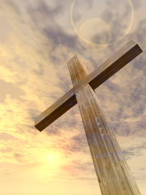 günbatımı gökyüzü üzerinde ahşap çapraz