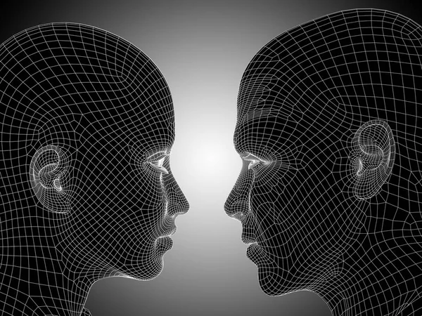 Human male and female wireframe heads — Stock Photo, Image