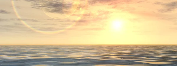 Sol perto do horizonte e do oceano — Fotografia de Stock