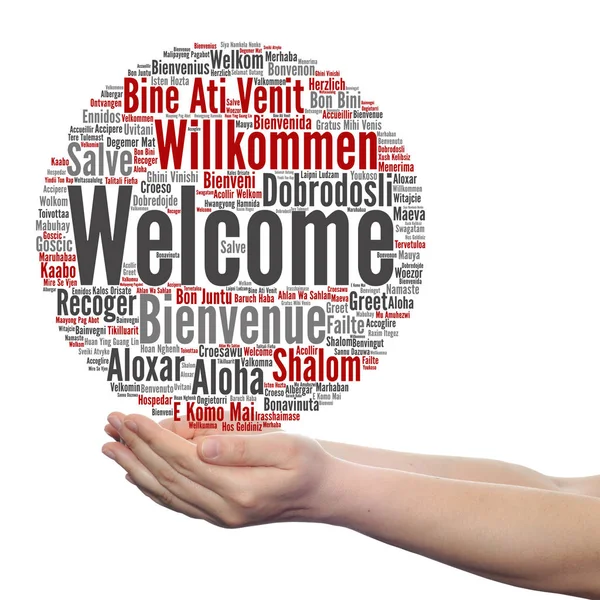 Welcome word cloud in hands — Stock Photo, Image