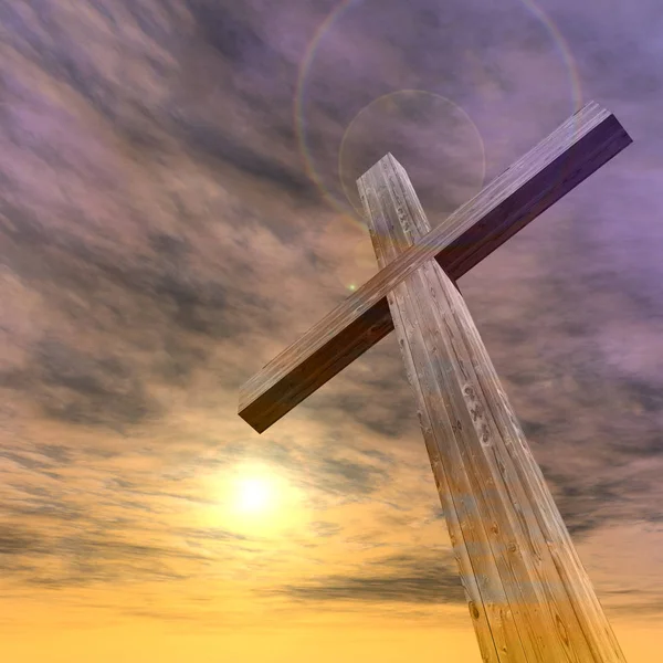 Cruz de madera sobre cielo del atardecer — Foto de Stock