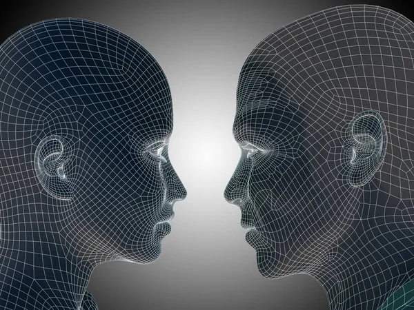 Human male and female wireframe heads — Stock Photo, Image