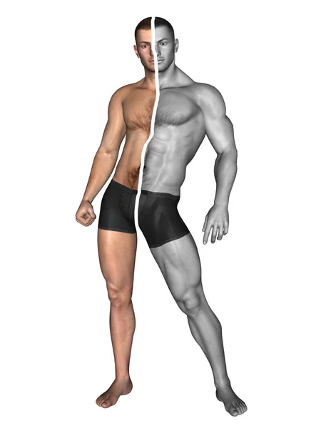 Manliga kroppsbyggare före och efter — Stockfoto